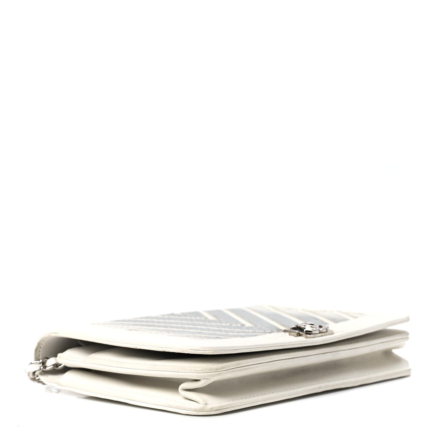 Lizard Chevron Stitched Boy Wallet On Chain WOC White Silver