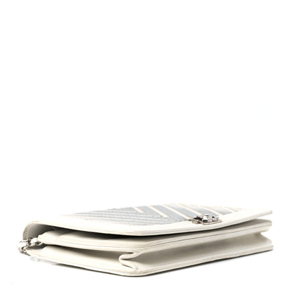 Chanel Lizard Chevron Stitched Boy Wallet On Chain WOC White Silver 4 of 12