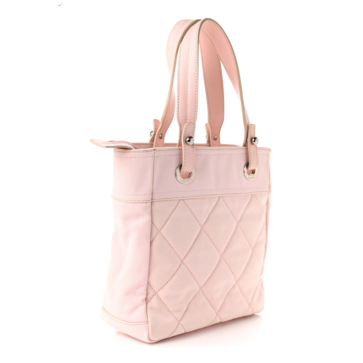 Chanel Coated Canvas Quilted Small Paris Biarritz Tote Light Pink 3 of 10