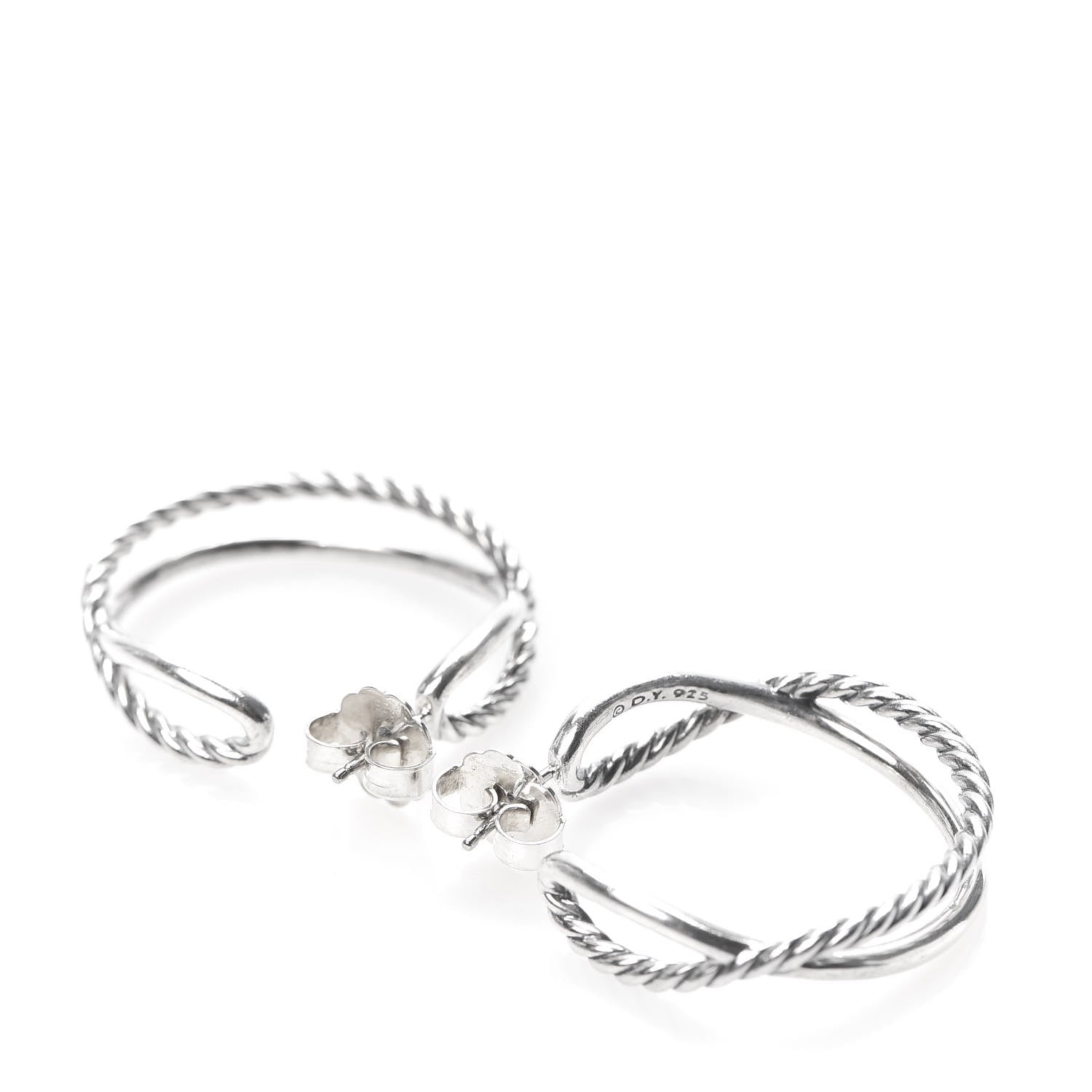 David Yurman Sterling Silver Crossover Cable Hoop Earrings 3 of 4