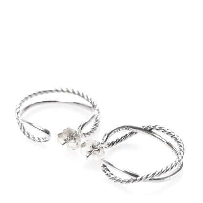 David Yurman Sterling Silver Crossover Cable Hoop Earrings 3 of 4