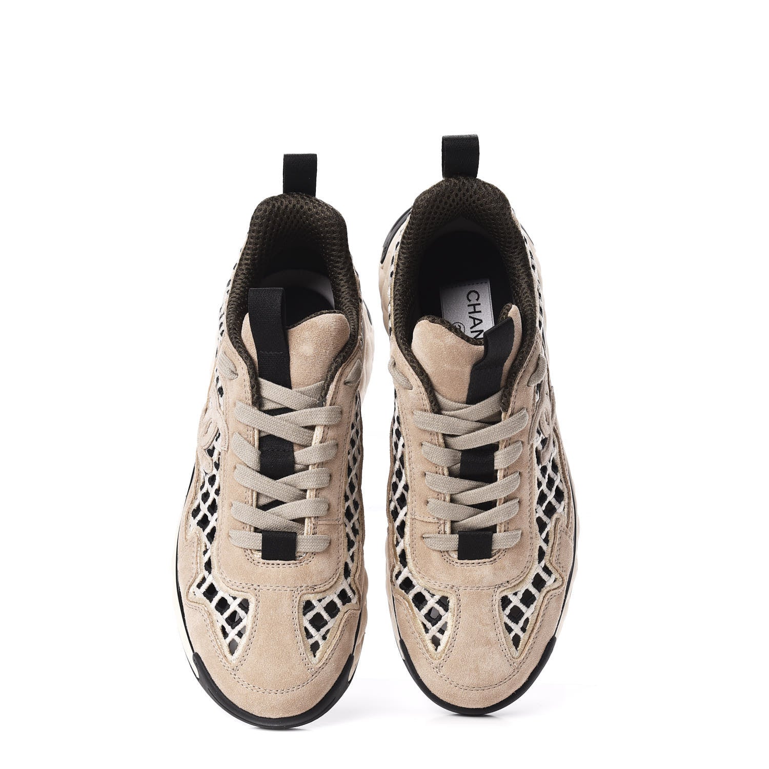 Chanel Suede Calfskin Embroidered CC Sneakers 36.5 Beige Black 5 of 11