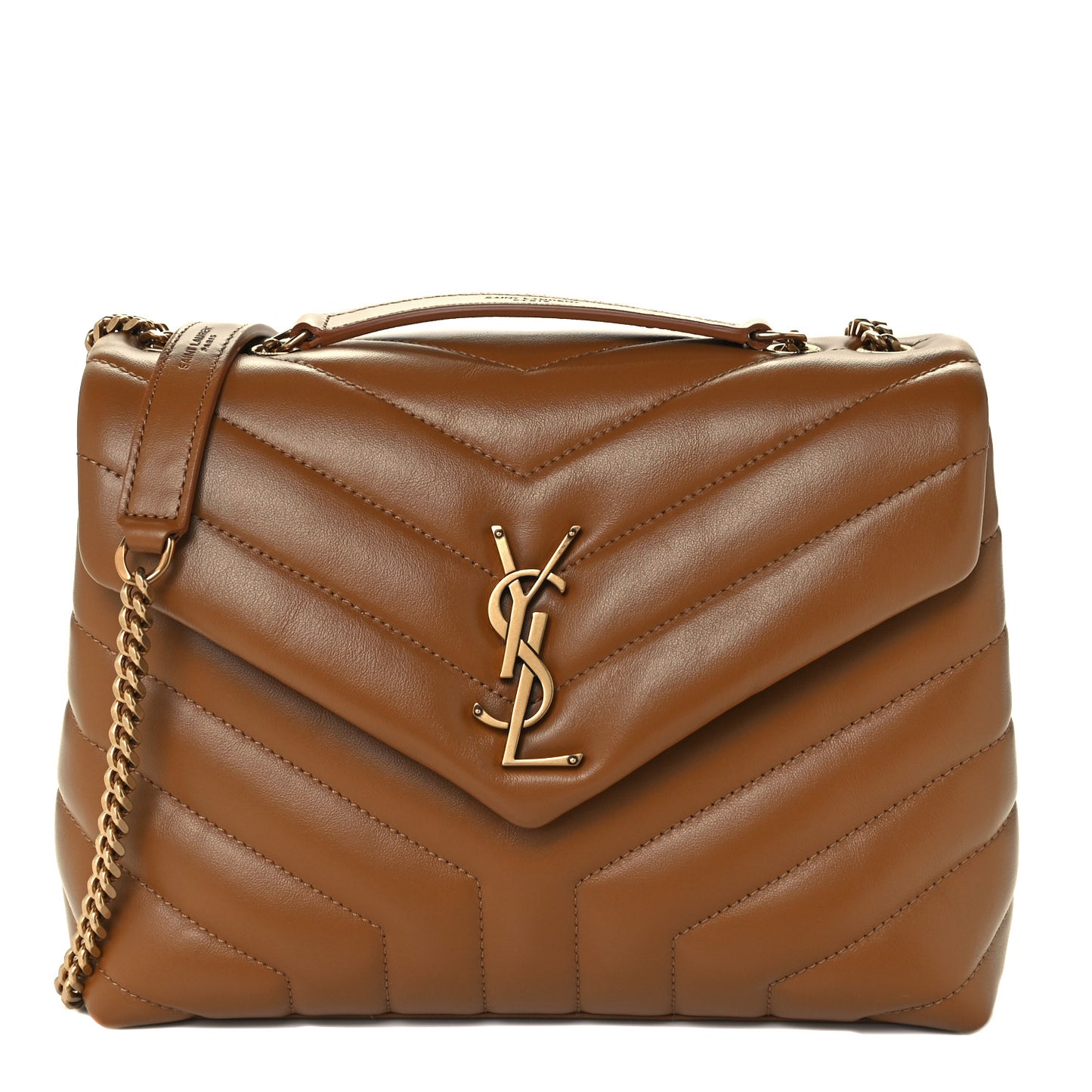 Calfskin Y Quilted Monogram Small Loulou Chain Satchel Dark Natural