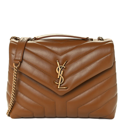 Saint Laurent Calfskin Y Quilted Monogram Small Loulou Chain Satchel Dark Natural 1 of 11