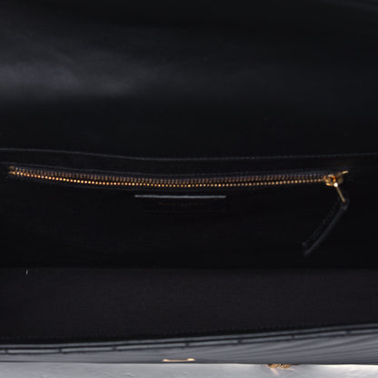 Saint Laurent Smooth Calfskin Matelasse Chevron Large Monogram Satchel Black 4 of 5