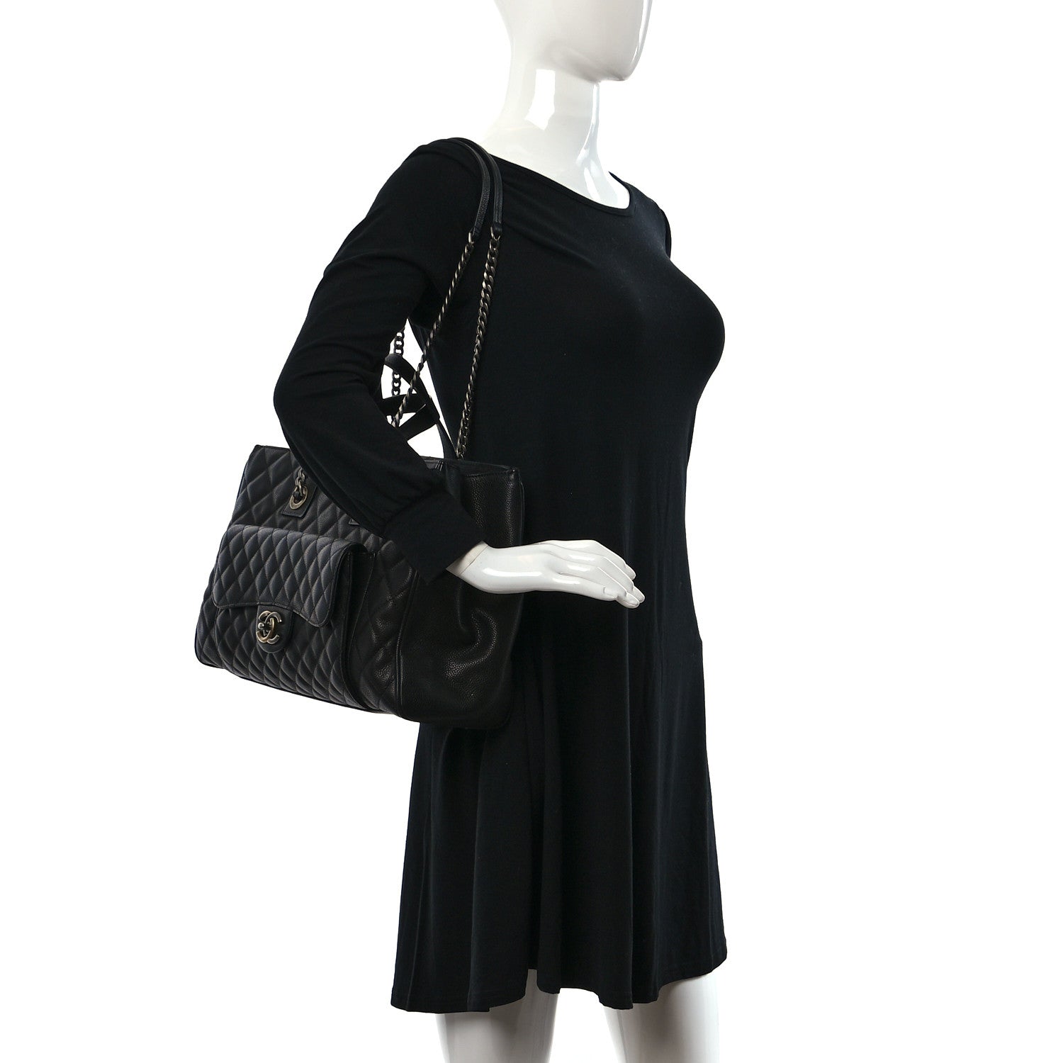 Chanel Caviar Quilted Large Casual Pocket Tote Black 2 of 13
