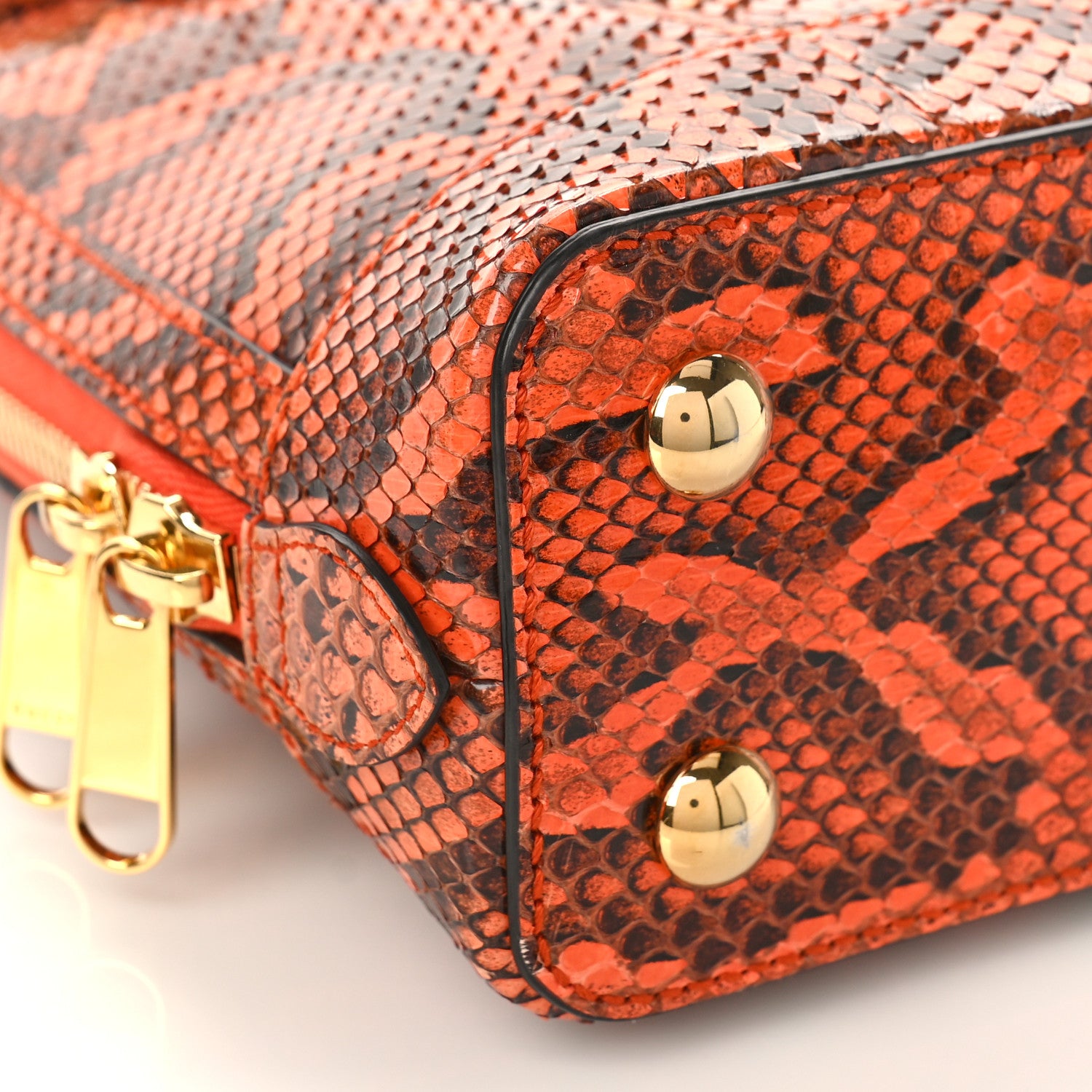 Gucci Shiny Snakeskin Small Horsebit 1955 Top Handle Bag Deep Orange 8 of 9