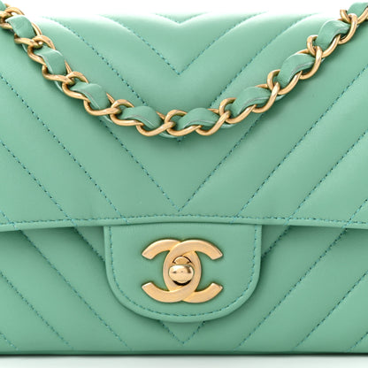 Chanel Lambskin Chevron Quilted Mini Rectangular Flap Green 8 of 11