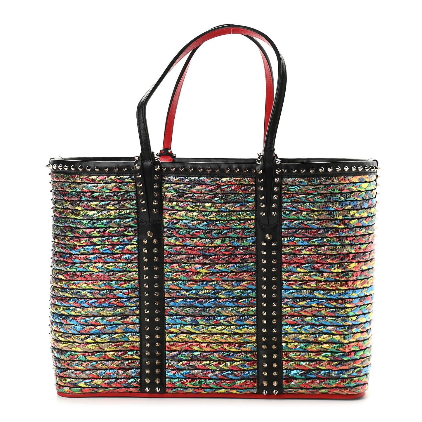 Calfskin Metallic Straw Spikes East West Cabata Tote Multicolor