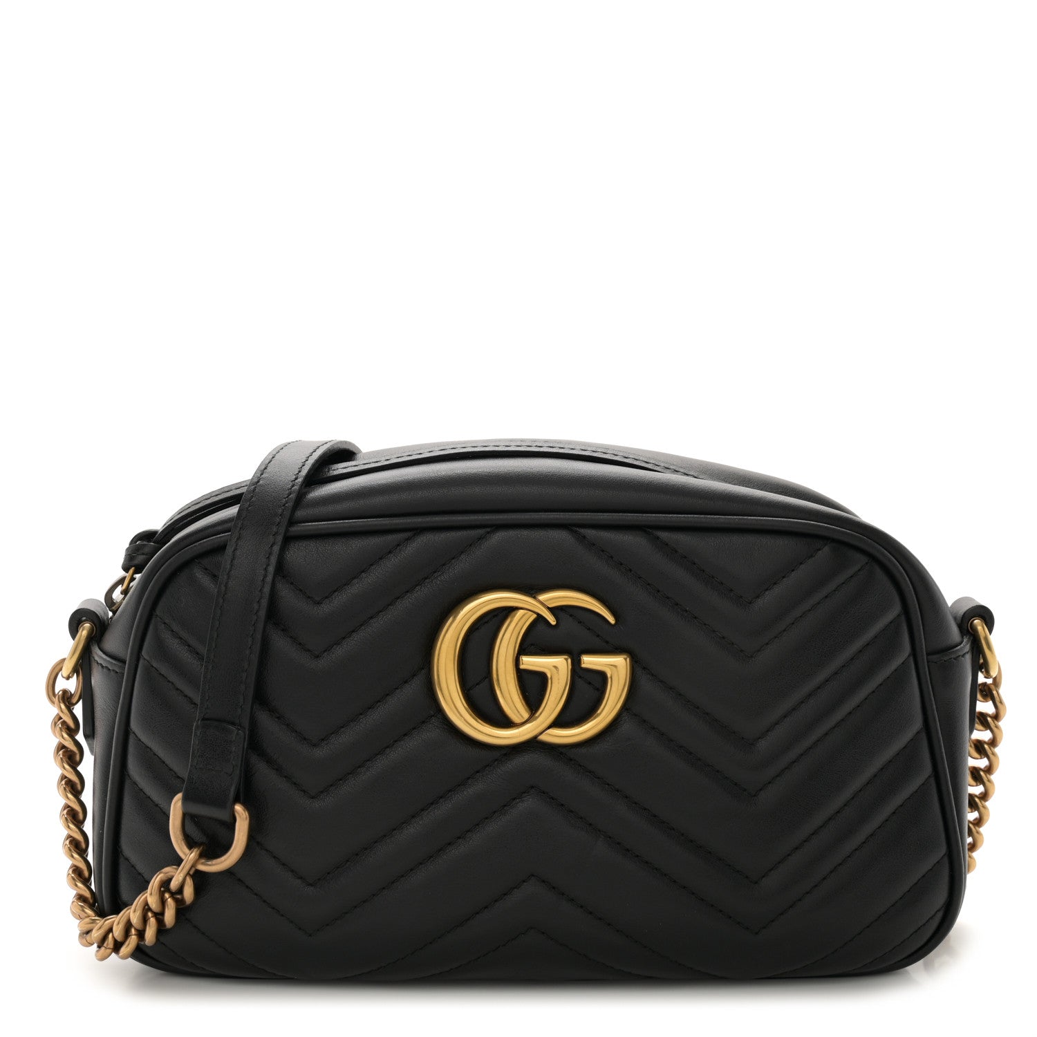 Gucci Calfskin Matelasse Small GG Marmont Chain Shoulder Bag Black 1 of 10