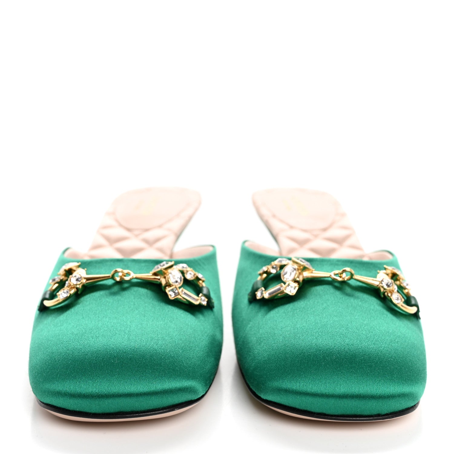 Gucci Silk Satin Crystal Embellished Horsebit Mules 36 Shamarock