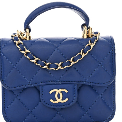 Chanel Lambskin Quilted Top Handle Flap Coin Purse With Chain Blue 9 of 12