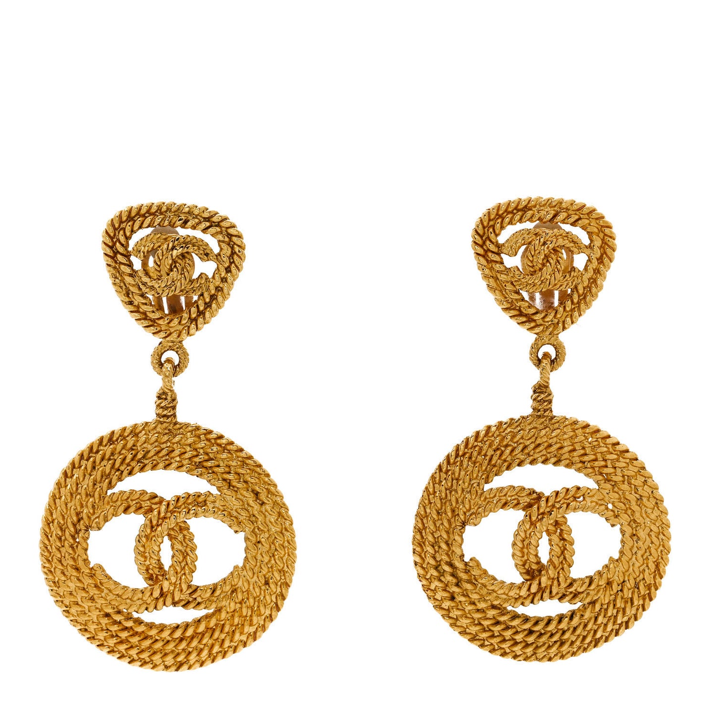 Medals CC Drop Clip On Earrings Gold