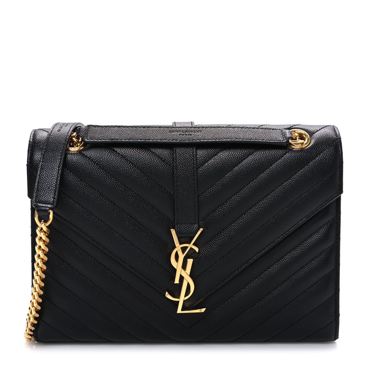 Saint Laurent Grain De Poudre Matelasse Chevron Medium Monogram Satchel Black Black 1 of 10