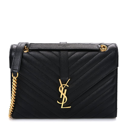 Saint Laurent Grain De Poudre Matelasse Chevron Medium Monogram Satchel Black Black 1 of 10