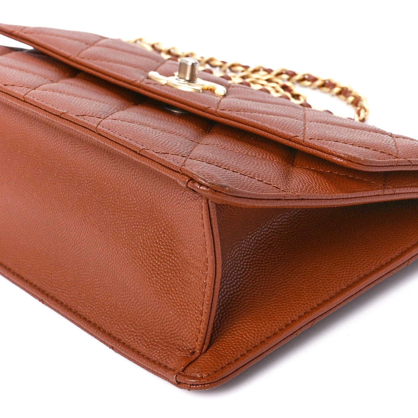Caviar Quilted Chain Flap Light Brown
