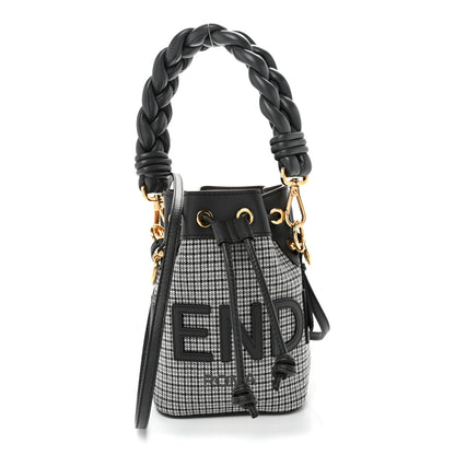 Fendi Wool Vitello Grace Small Houndstooth Mini Mon Tresor Bucket Bag Grigio Anthracite 1 of 10