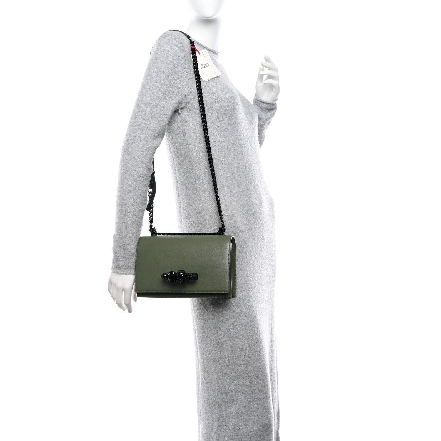 Alexander McQueen Calfskin Knuckle Skull Crossbody Khaki Green Black 2 of 10
