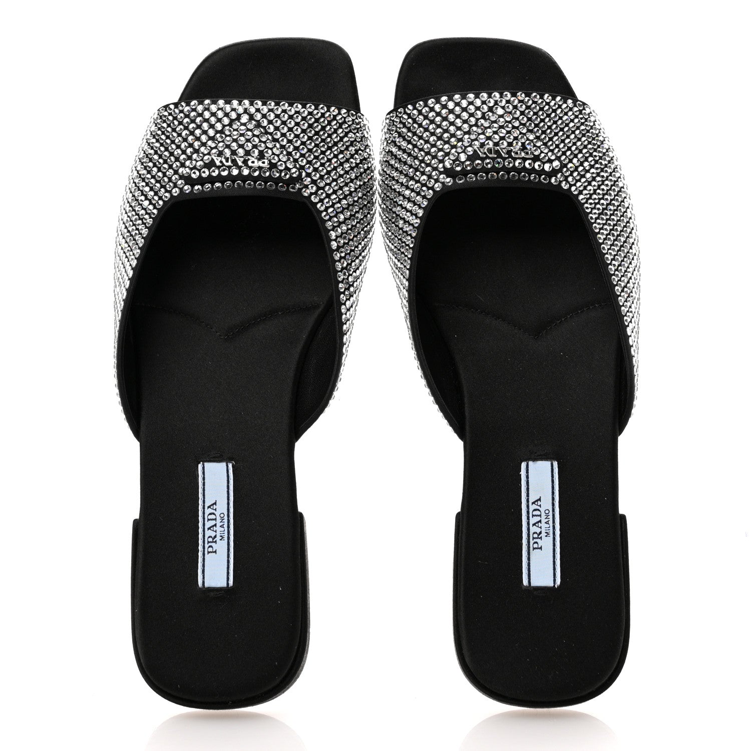 Prada Satin Crystal Logo 10mm Slide Sandals 39 Black 2 of 10