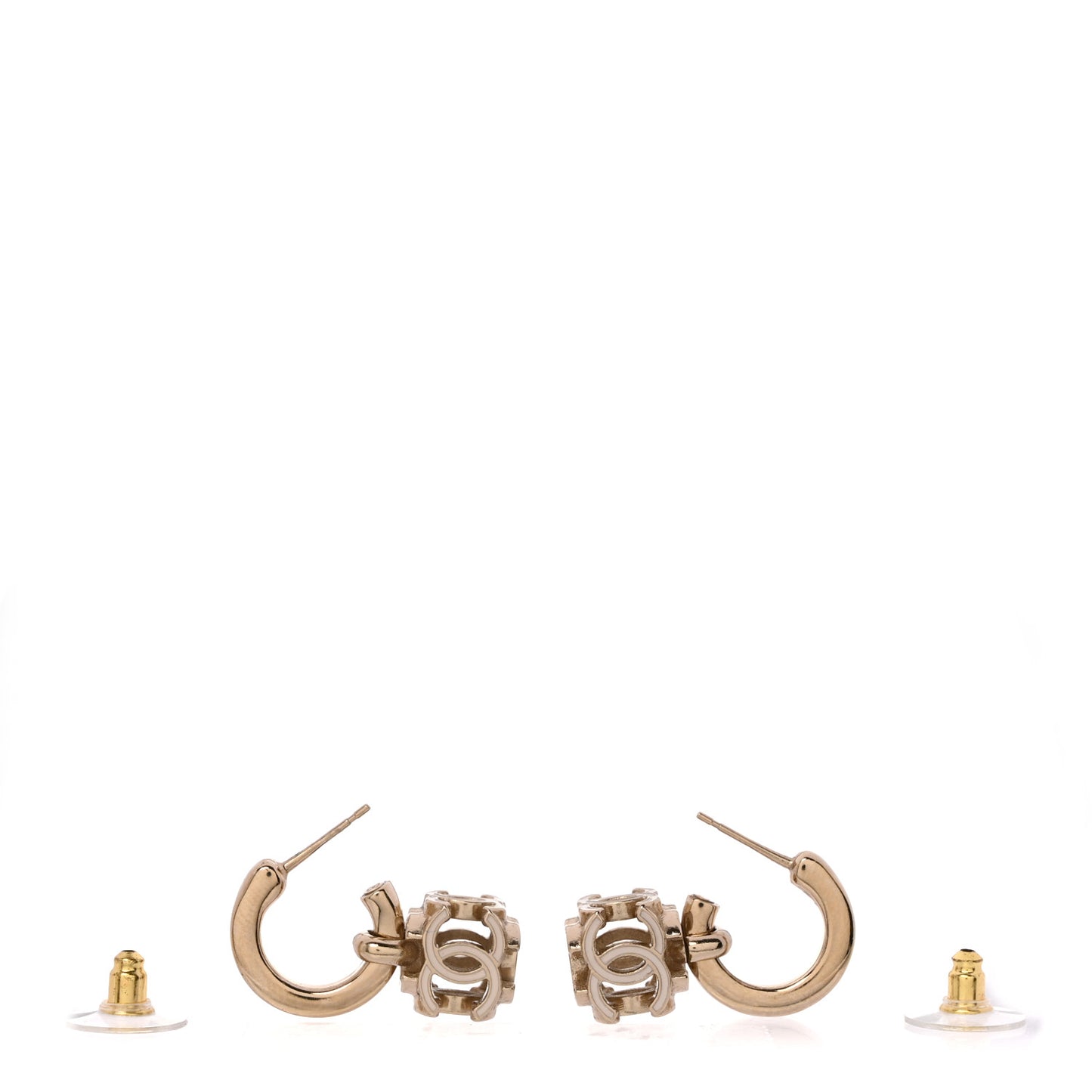 Enamel CC Cube Drop Earrings Gold White