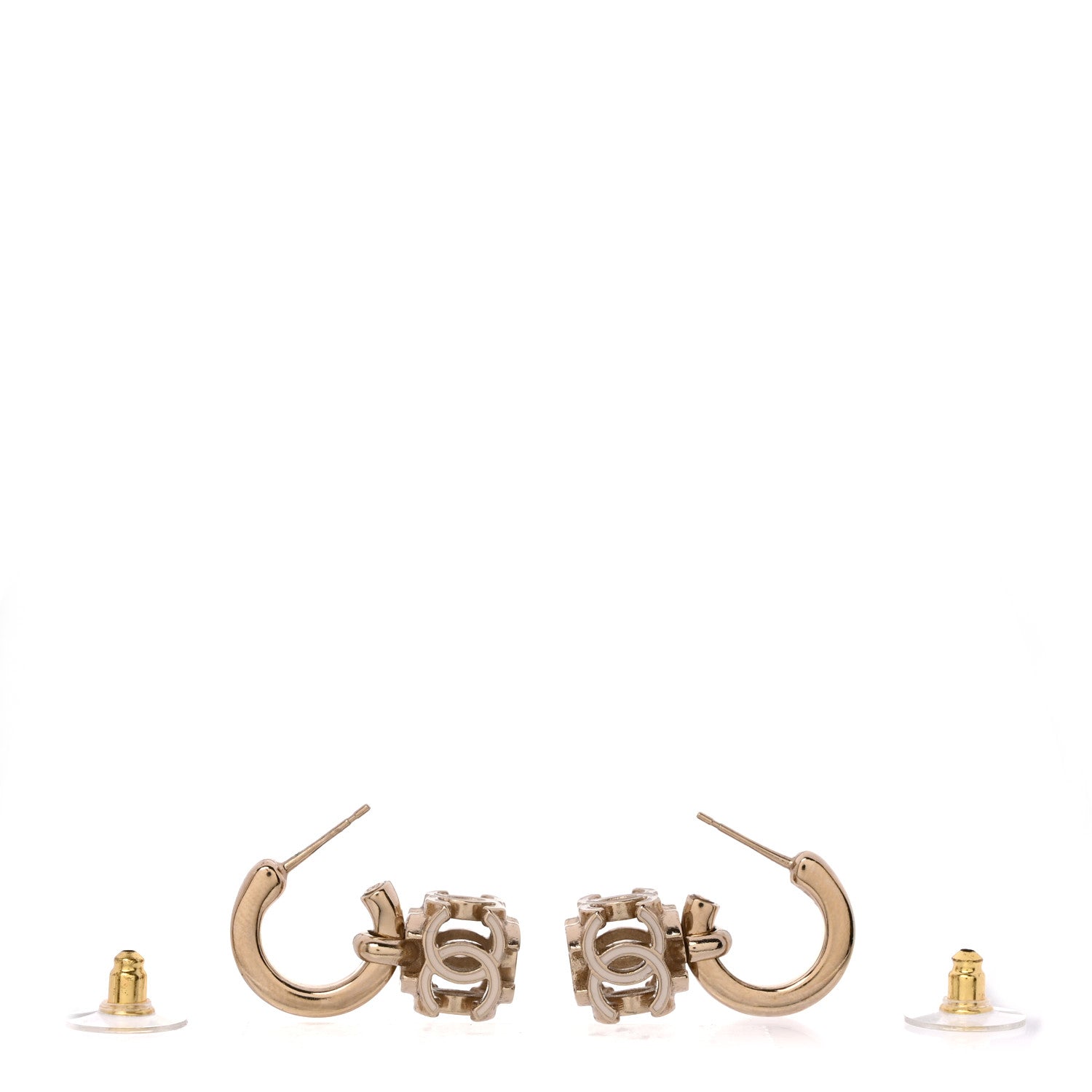 Chanel Enamel CC Cube Drop Earrings Gold White 3 of 4