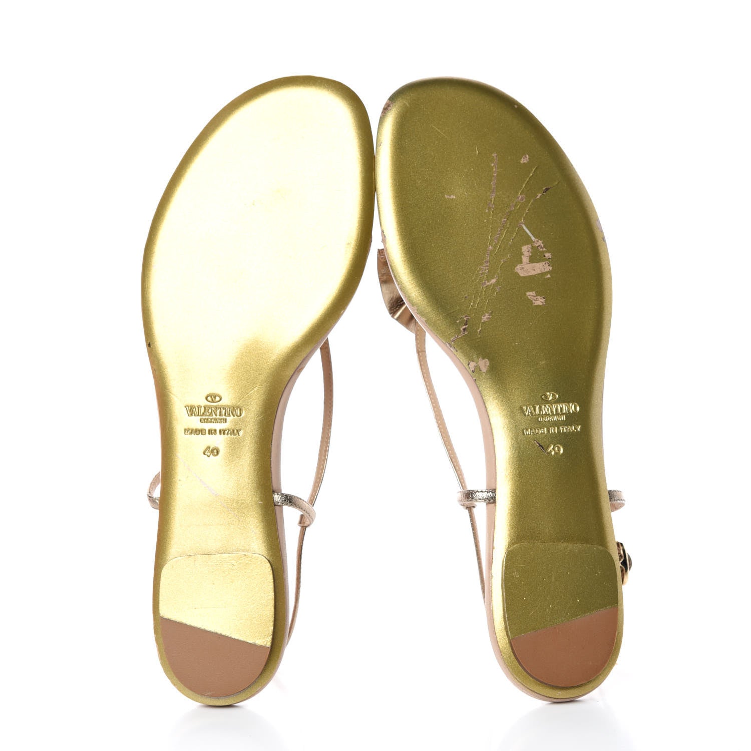 Valentino Garavani Metallic Calfskin Rose Slingback Flat Thong Sandals 40 Alba 7 of 13