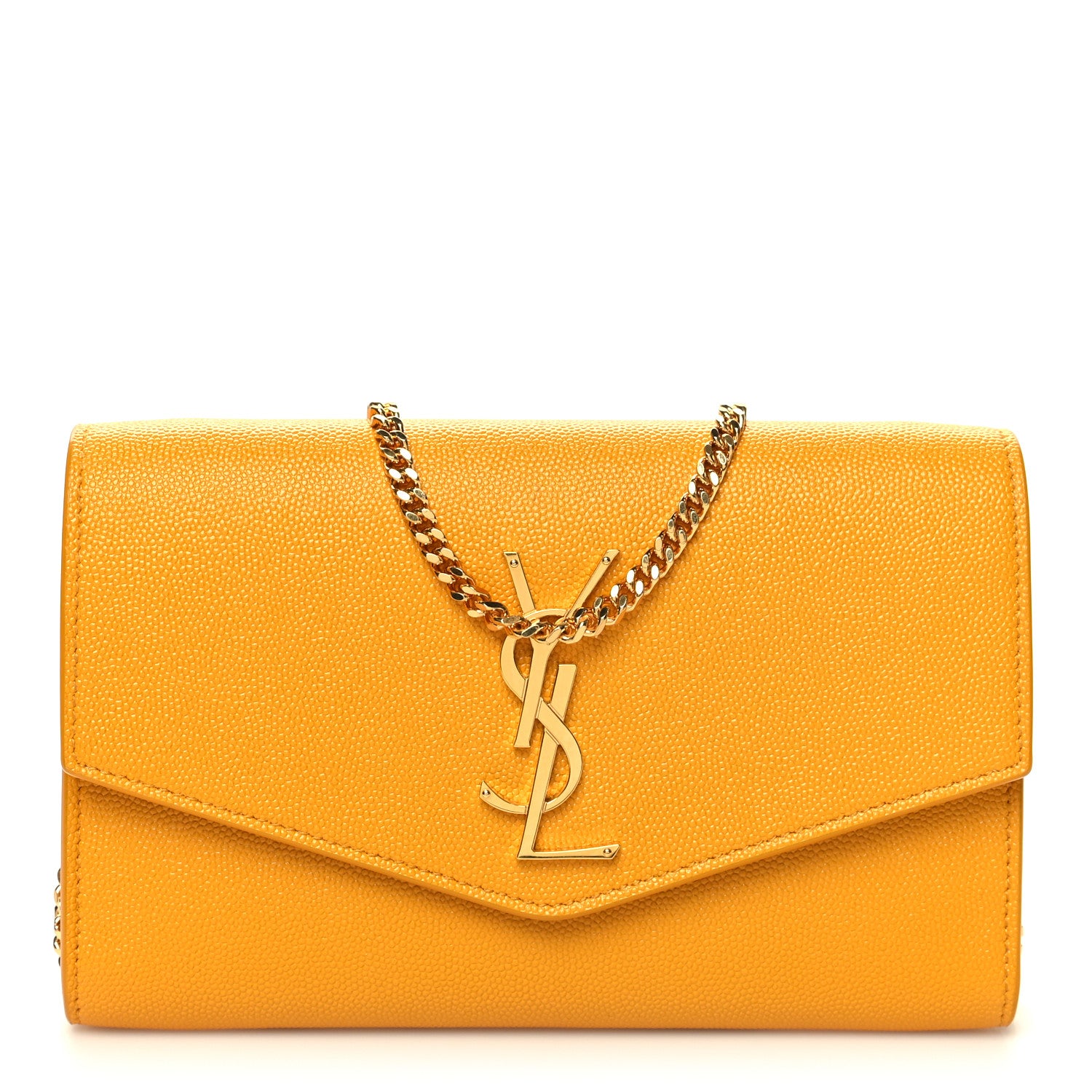 Saint Laurent Grain De Poudre Monogram Uptown Chain Wallet Chartreuse 1 of 12