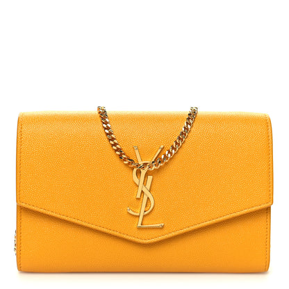 Saint Laurent Grain De Poudre Monogram Uptown Chain Wallet Chartreuse 1 of 12