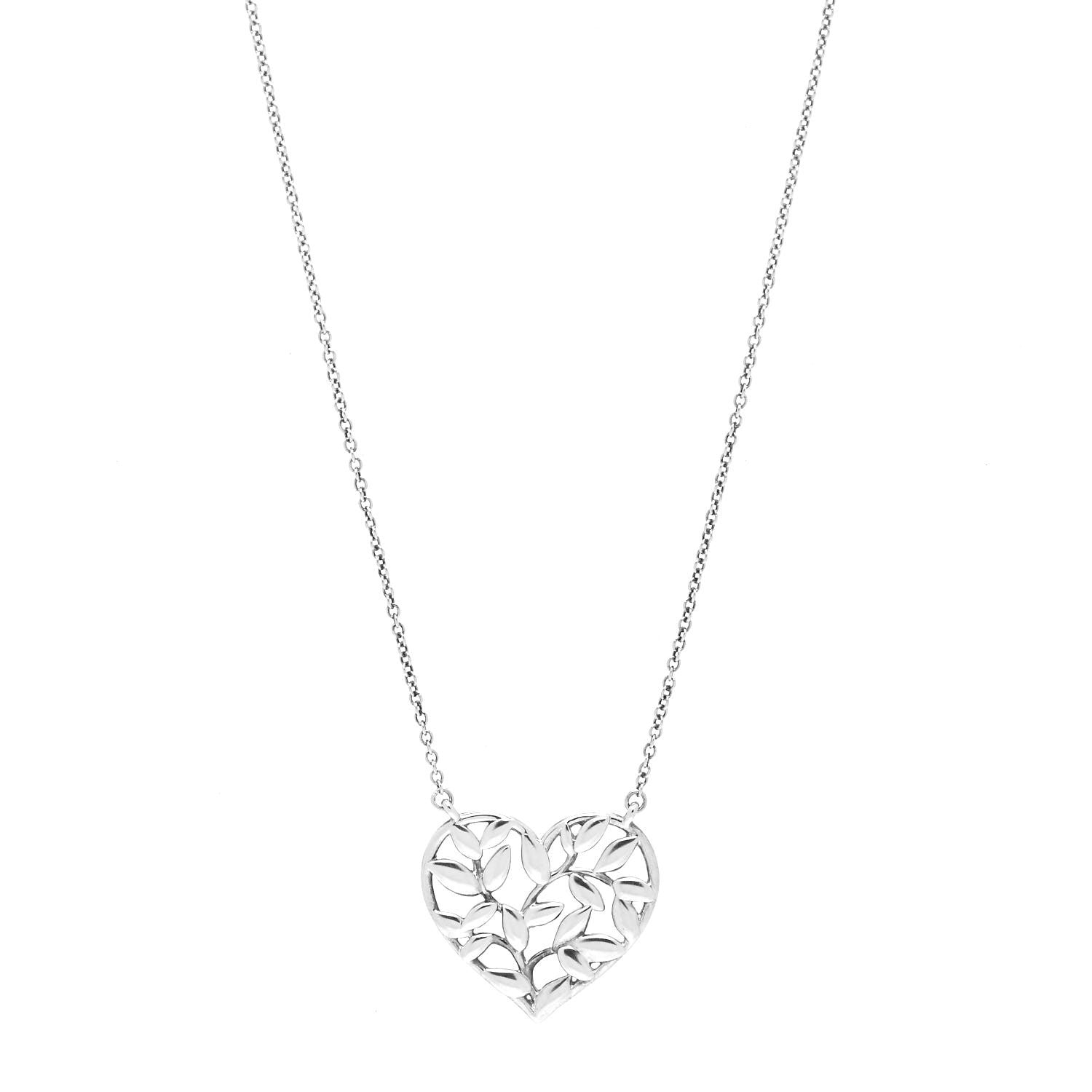 Tiffany Sterling Silver Paloma Picasso Olive Leaf Heart Pendant Necklace 1 of 6