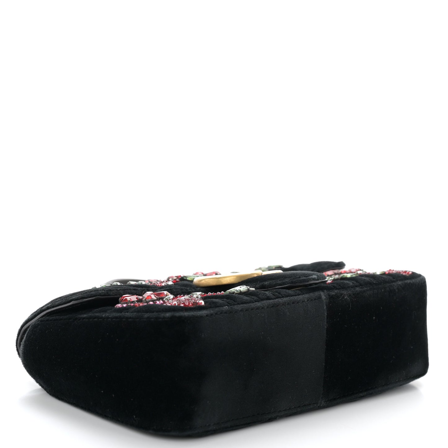Velvet Matelasse Embroidered Mini GG Marmont Shoulder Bag Black
