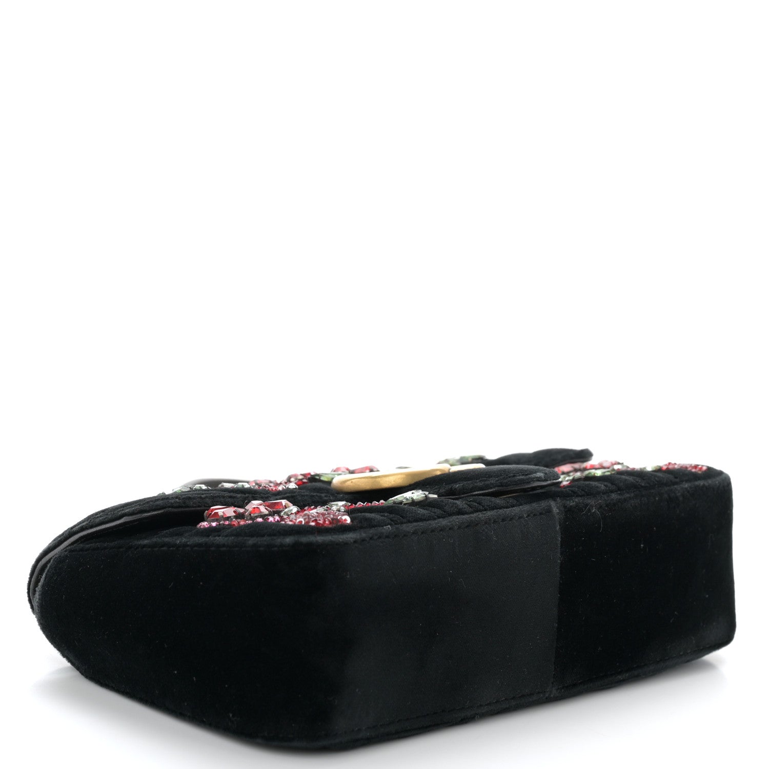 Gucci Velvet Matelasse Embroidered Mini GG Marmont Shoulder Bag Black 4 of 11