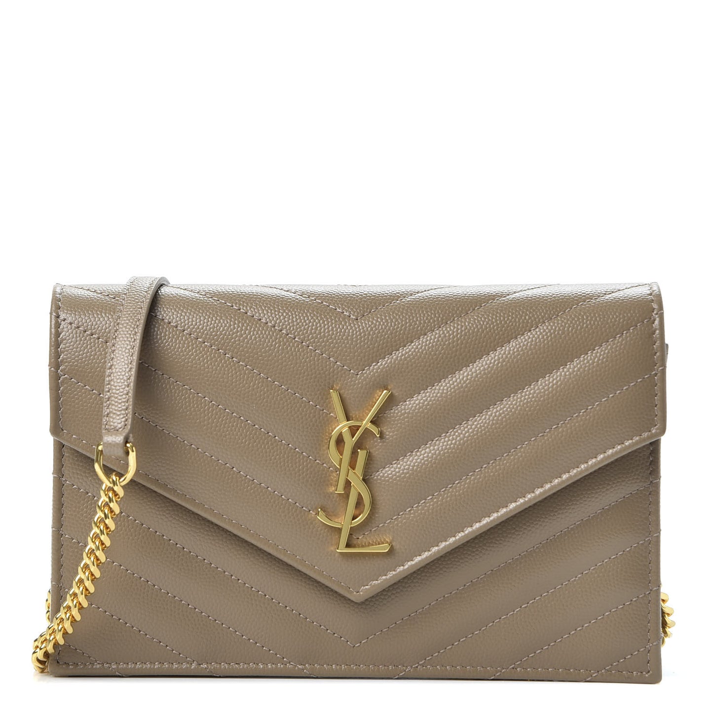 Grain De Poudre Matelasse Chevron Monogram Envelope Chain Wallet Taupe