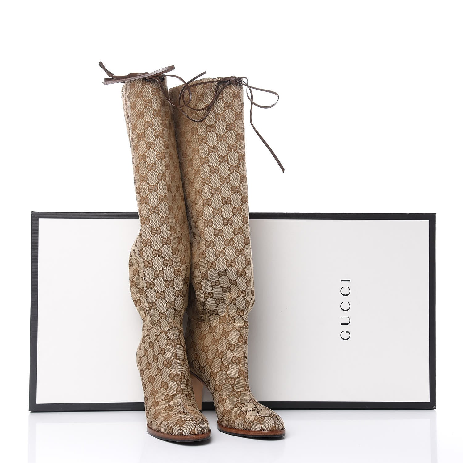 Gucci Monogram Lisa Mid Heel Boots 37.5 Beige Ebony 8 of 8