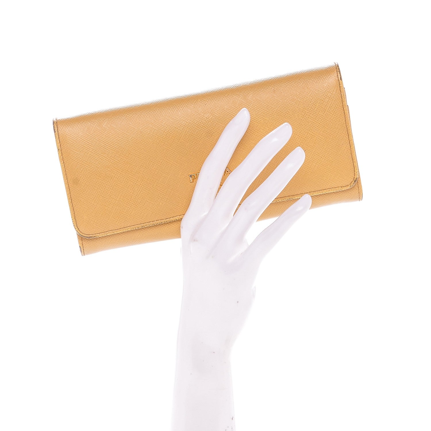 Prada Saffiano Metal Continental Flap Wallet Ginestra 2 of 10