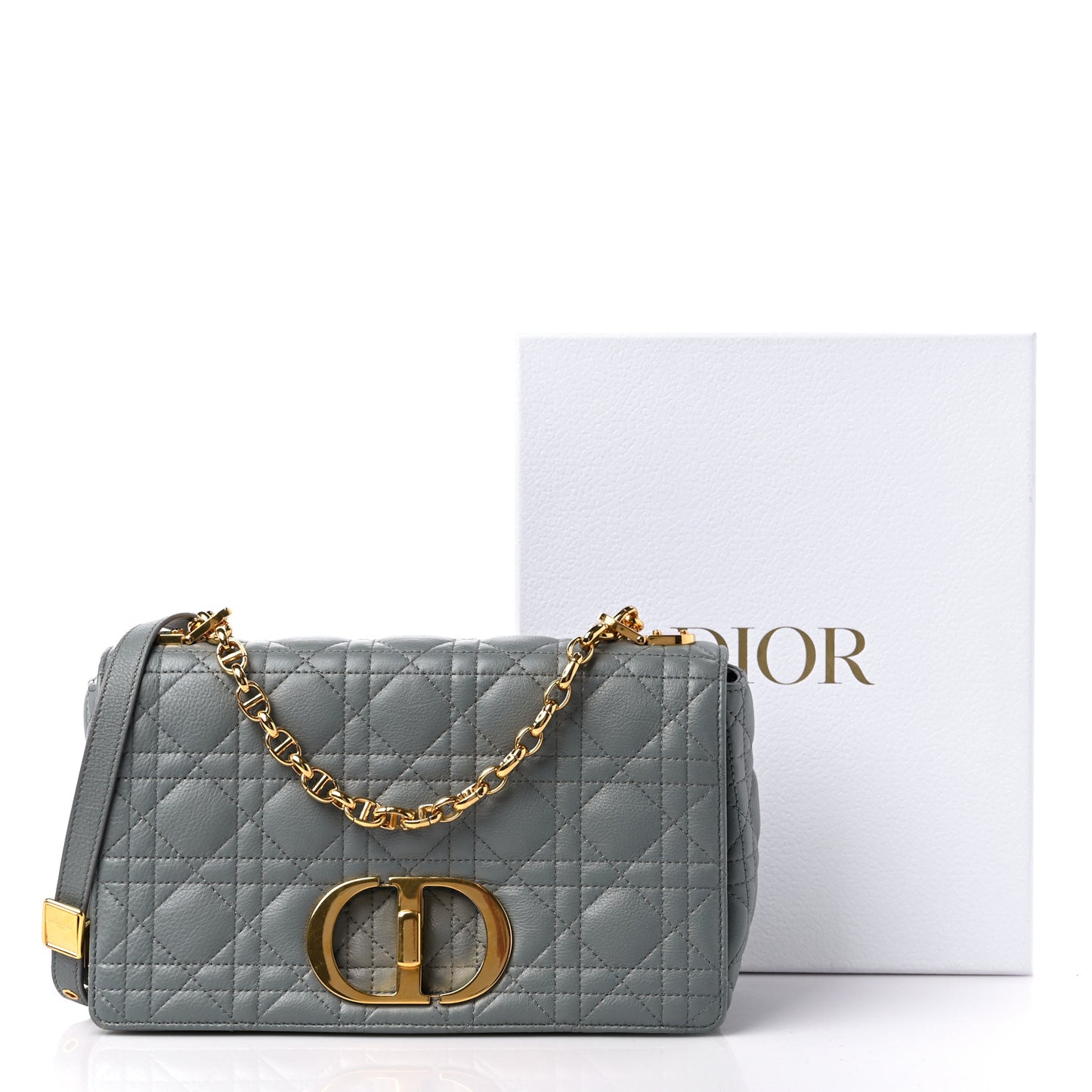 Supple Calfskin Cannage Medium Caro Bag Ethereal Grey