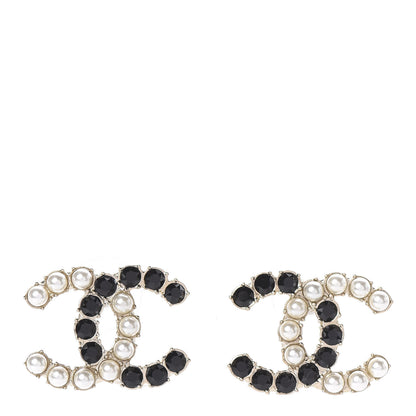 Chanel Resin Pearl CC Dazzling Domino Earrings Gold Black 1 of 4
