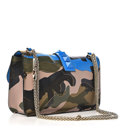 Valentino Garavani Nappa Canvas Camouflage Medium Glam Lock Rockstud Flap Blue Fluo 3 of 18