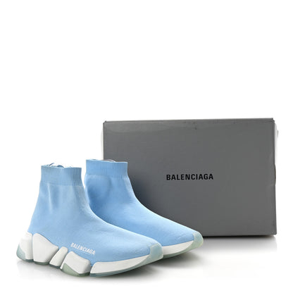 Balenciaga Technical 3D Recycled Knit Bi-Color Womens Speed 2.0 Transparent Sole Sneakers 39 Blue White Transparent Blue 10 of 10