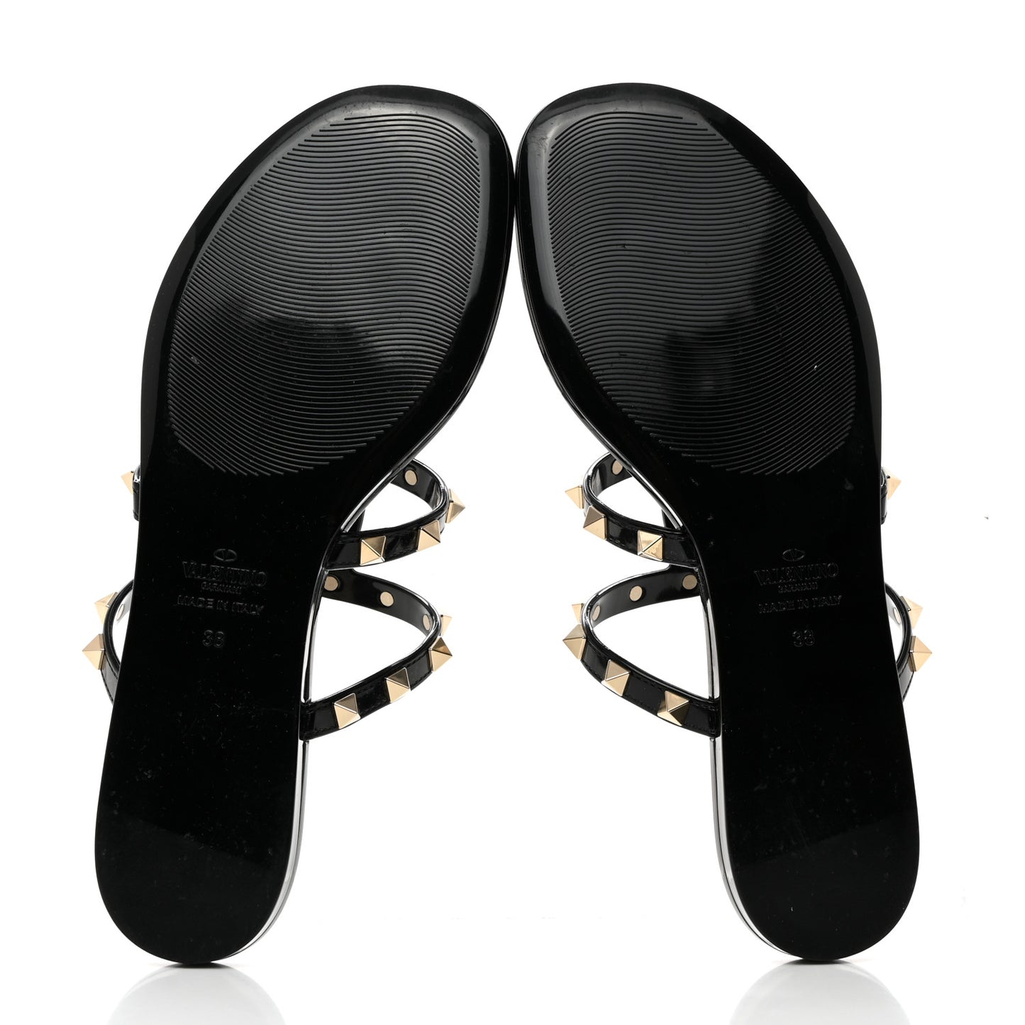 PVC Jelly Rockstud Caged Flat Thong Sandals 38 Black