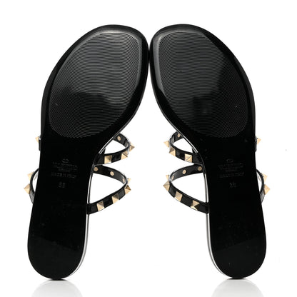 Valentino Garavani PVC Jelly Rockstud Caged Flat Thong Sandals 38 Black 5 of 8