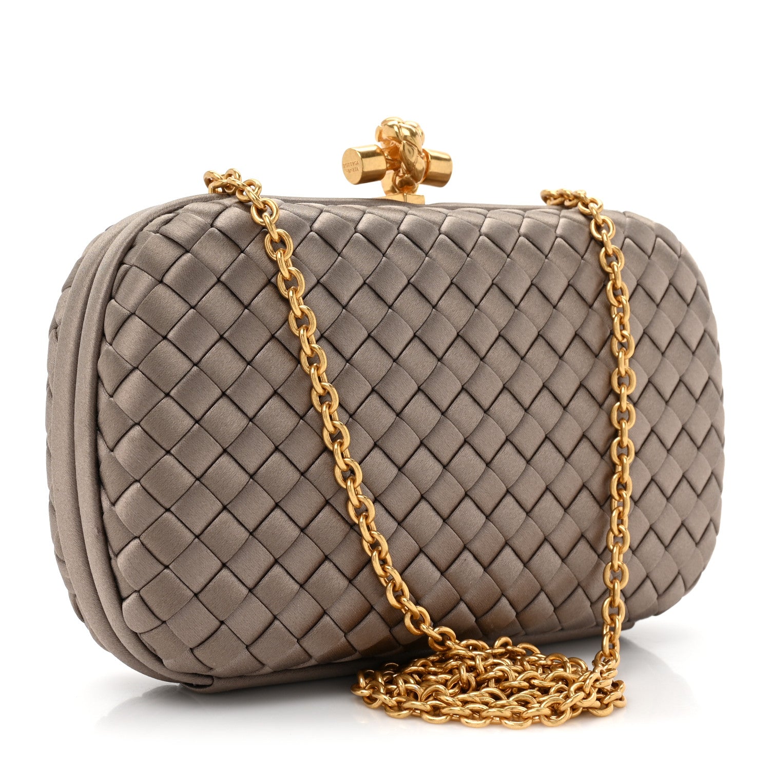 Bottega Veneta Satin Ayers Intrecciato Chain Knot Clutch 3 of 8