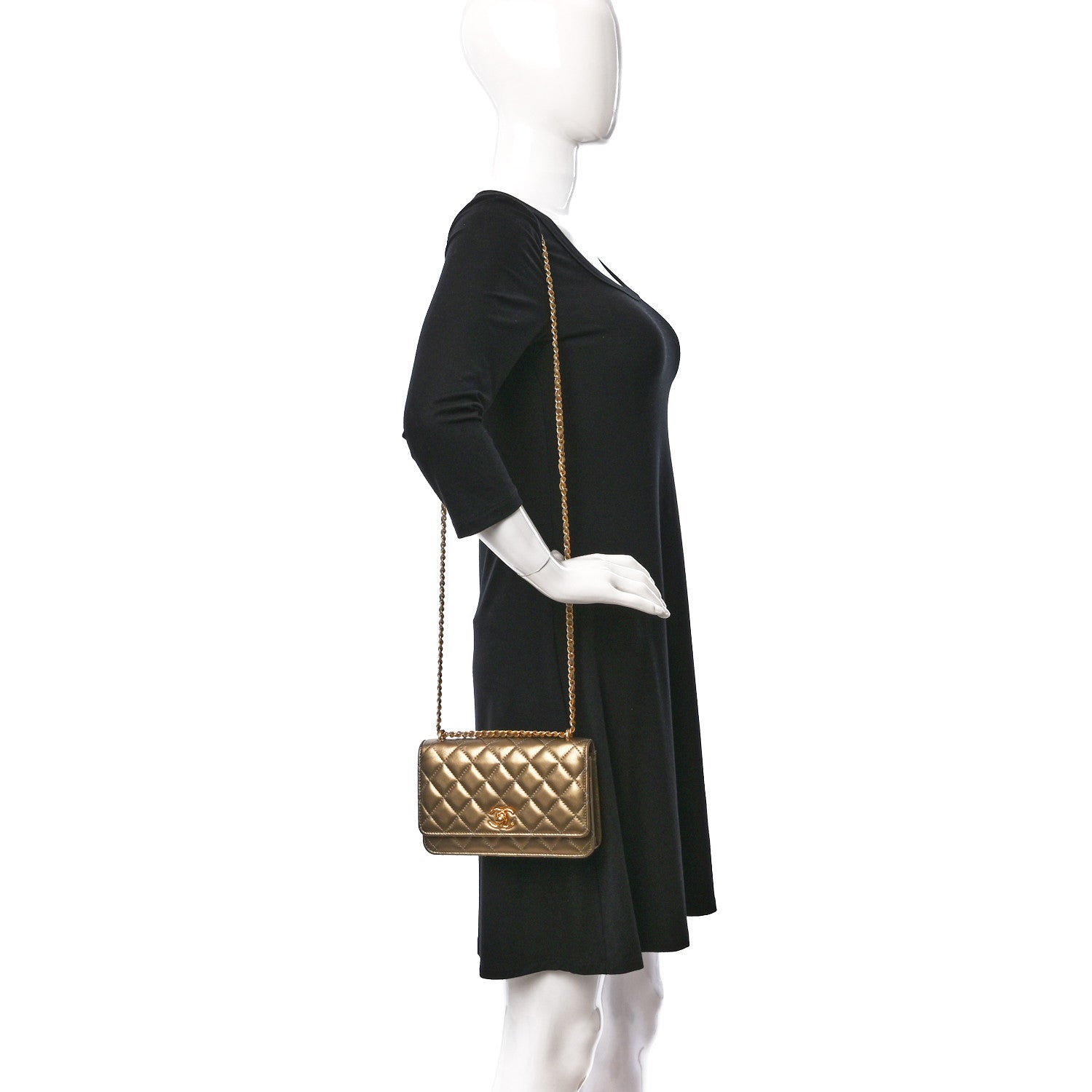 Chanel Metallic Lambskin Quilted CC Wallet On Chain WOC Gold 2 of 10