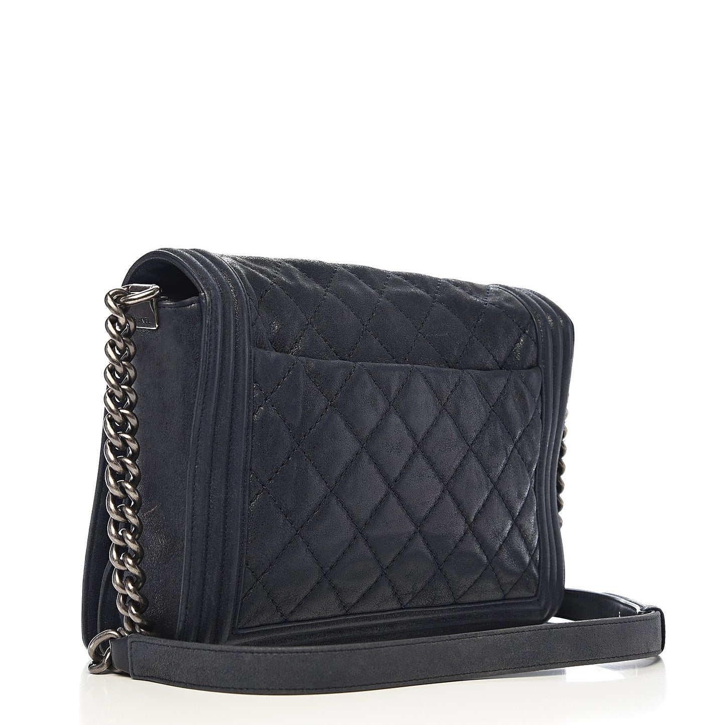 Goatskin Quilted Medium Gentle Boy Flap Navy Blue