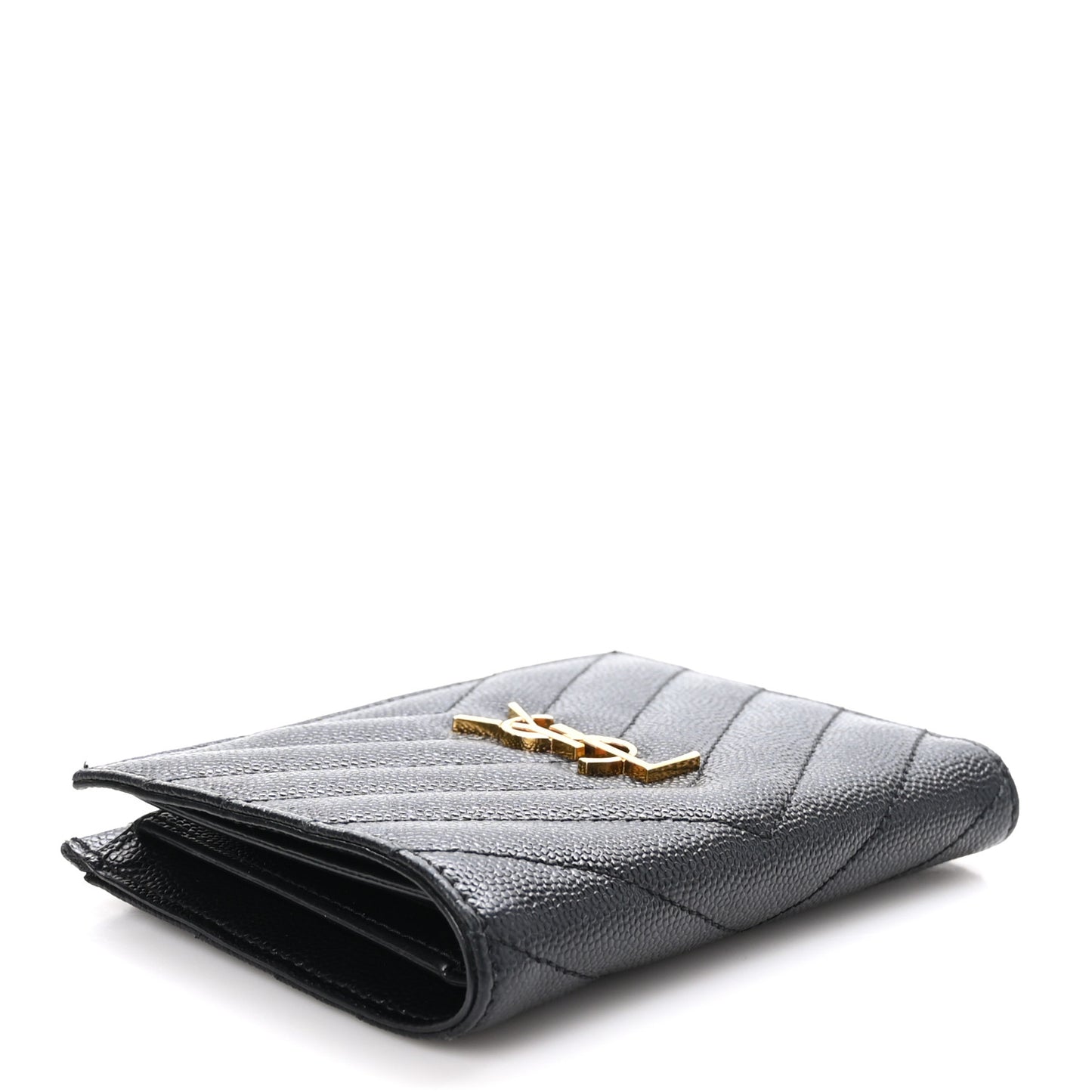 Grain De Poudre Matelasse Chevron Monogram Zipped Two-Part Wallet Black