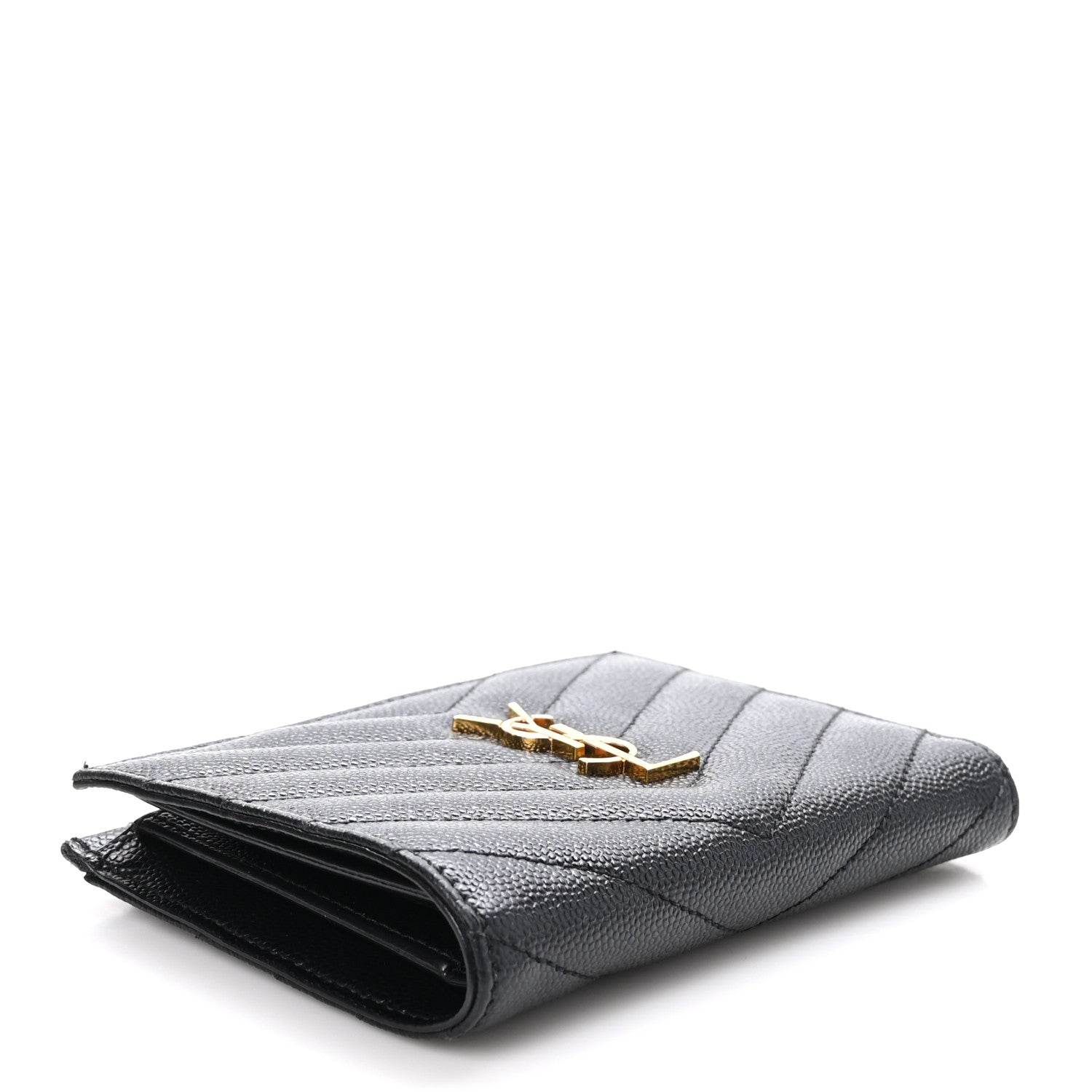 Saint Laurent Grain De Poudre Matelasse Chevron Monogram Zipped Two-Part Wallet Black 4 of 9