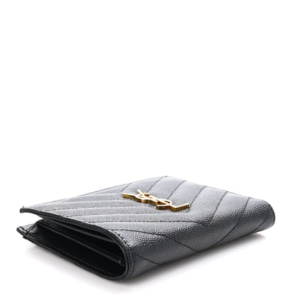 Saint Laurent Grain De Poudre Matelasse Chevron Monogram Zipped Two-Part Wallet Black 4 of 9