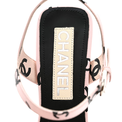 Chanel Printed Lambskin Coco Beach Sandals 37.5 Light Pink Black 8 of 10