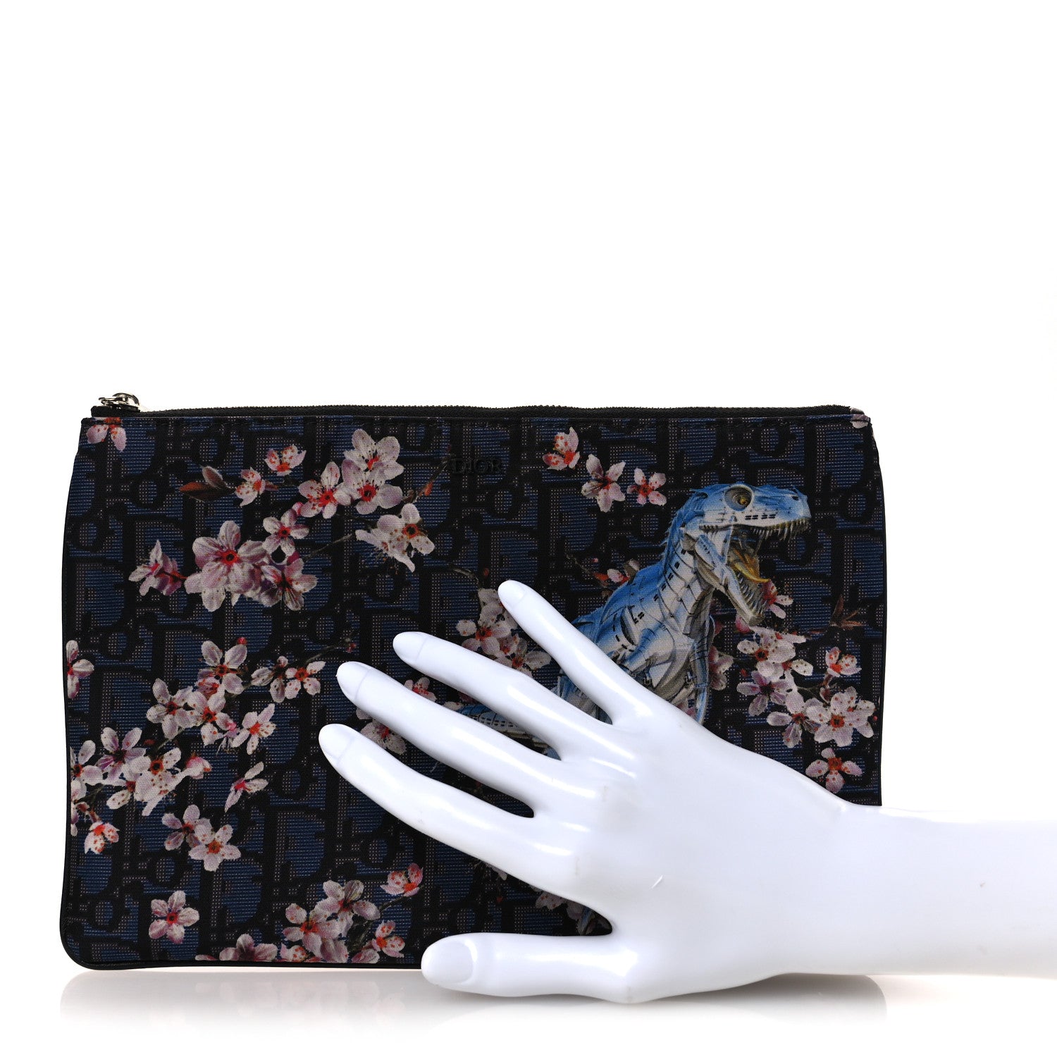 Christian Dior x Sorayama Nylon Grained Calfskin Oblique Zipped Pouch Navy Blue 2 of 7