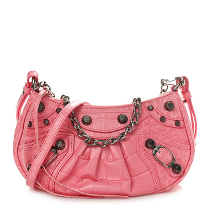 Balenciaga Extra Supple Calfskin Crocodile Embossed Le Cagole Mini Purse With Chain Sweet Pink 1 of 9