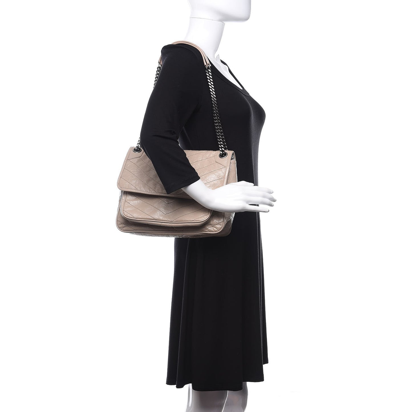 Crinkled Calfskin Matelasse Monogram Medium Niki Chain Satchel Light Natural